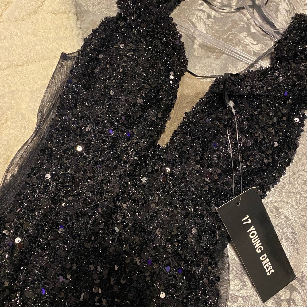 8 | Black Sequin off the shoulder Formal Gown - Picture 5 of 7